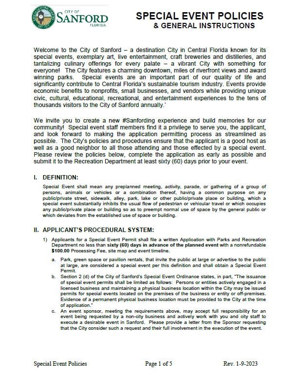 Special Event Guidelines