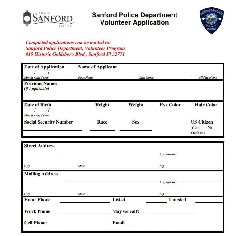 Police Volunteer Application Cover