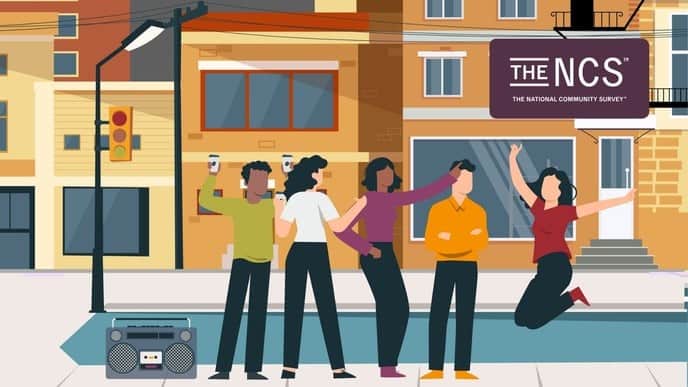 NCS logo with a family in a neighborhood beside it