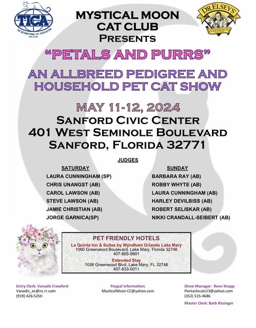 Petals and Purrs Cat Show May 2024 flyer