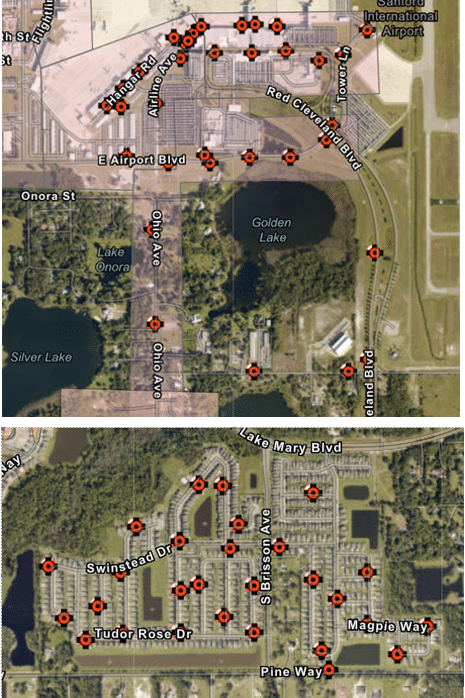 infographic showing locations of fire hydrants in different locations in Sanford
