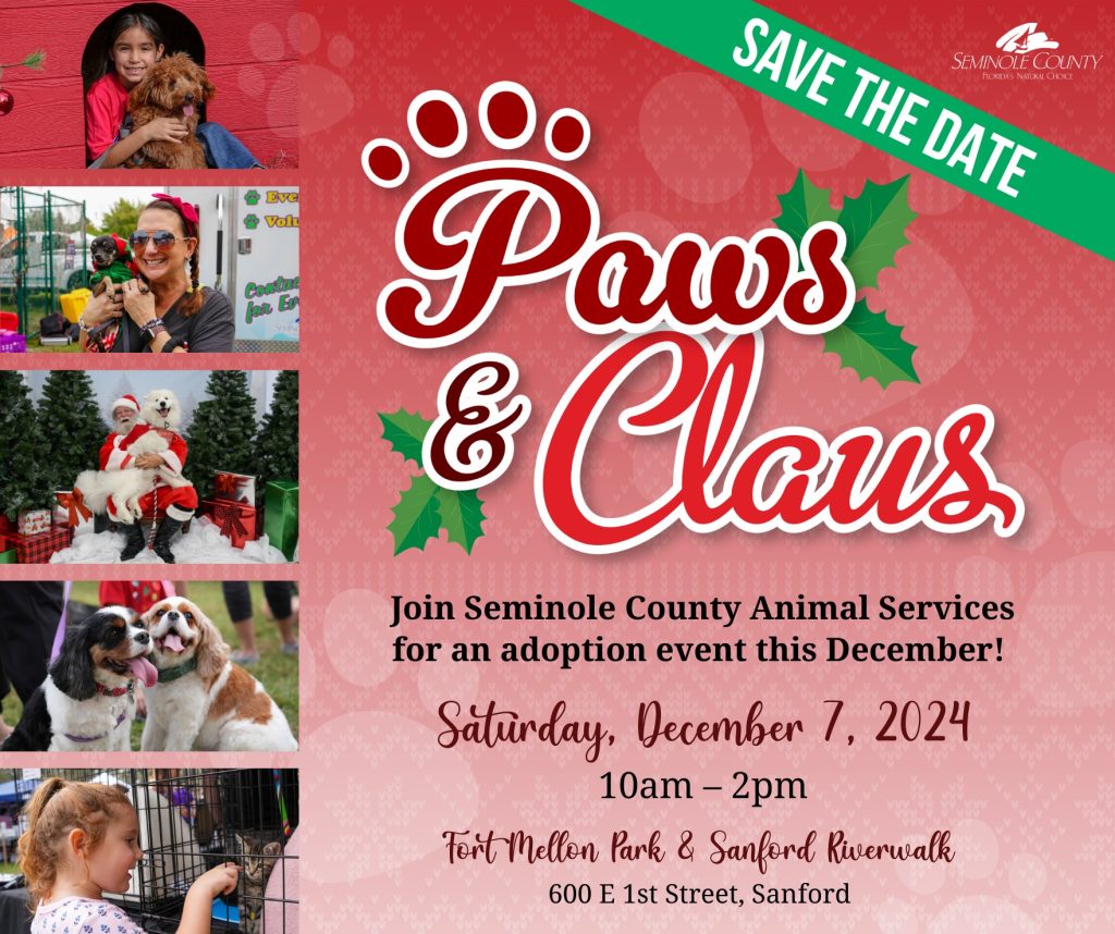 Paws & Claus 2024 event flyer