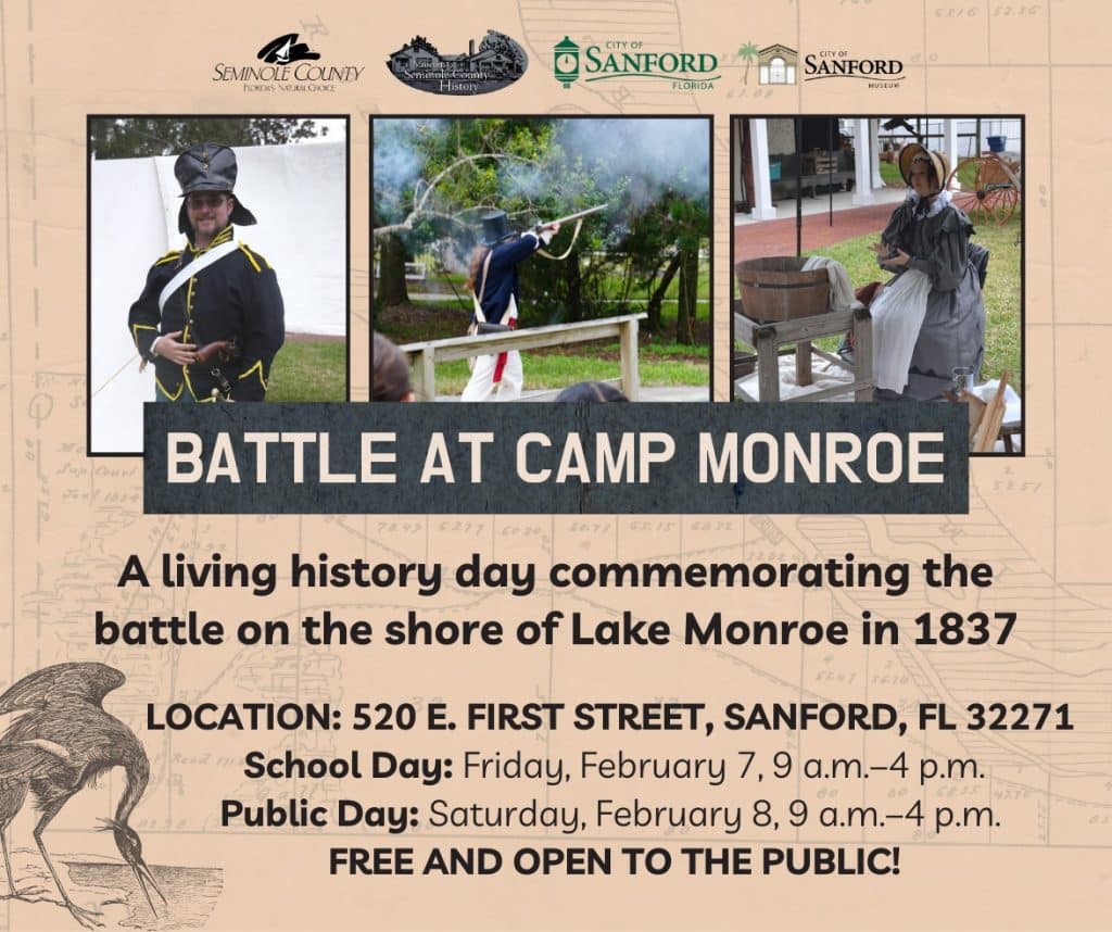 Flyer advertising the Battle at Camp Monroe living history event in 2025