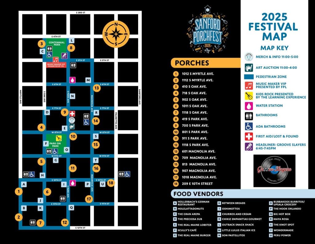 Map for 2025 Sanford Porchfest