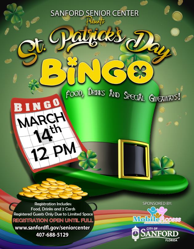 flyer for 2025 St Patricks Day bingo