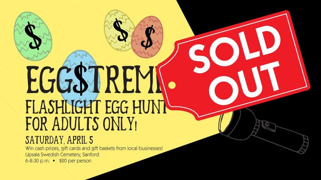 Graphic letting people know that the 2025 Eggstream flashlight Egg hunt was sold out