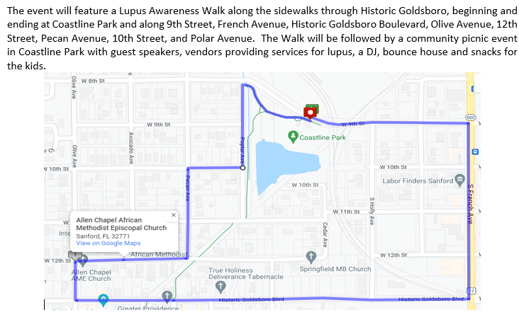 Route for the Lupus Awareness Walk in May 2025