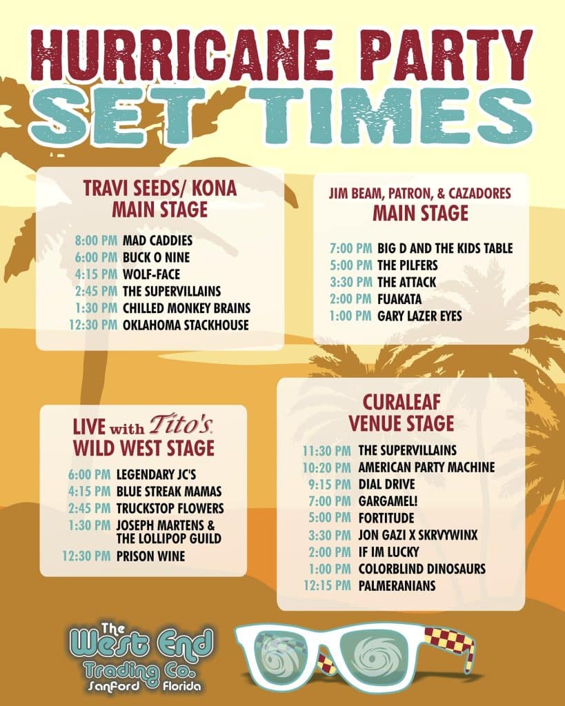 set times for the 2025 Hurricane Party music festival