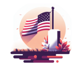 american flag over a tombstone