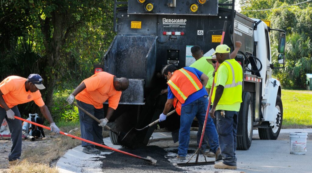 our utilities team working on a road