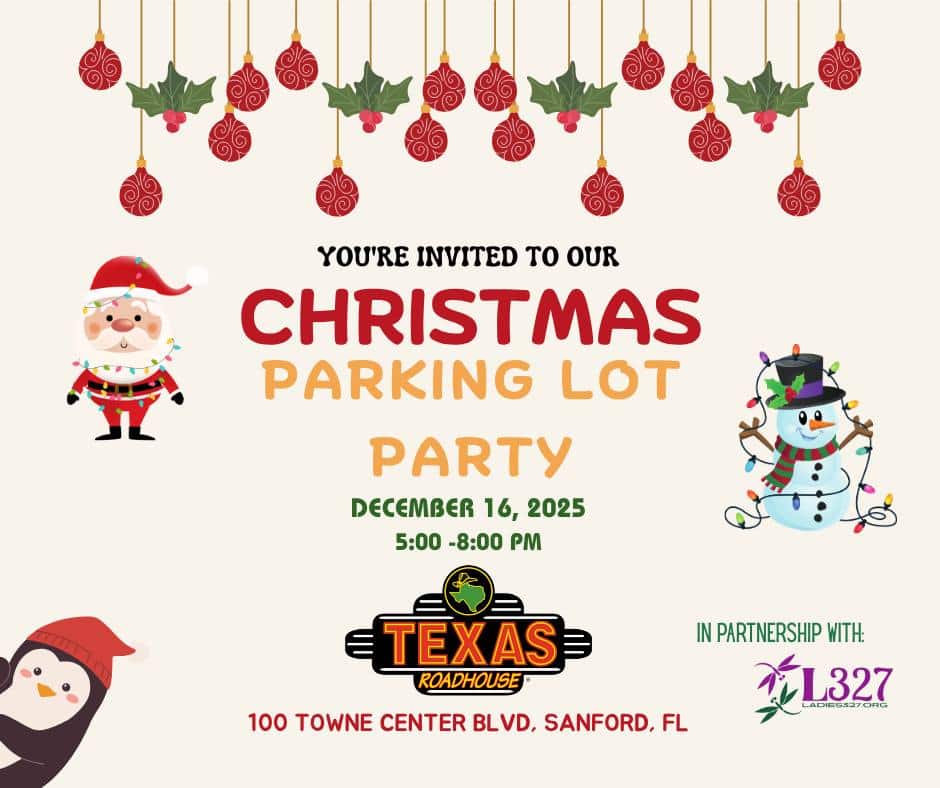 flyer for Christmas Parking Lot Party at Texas Roadhouse