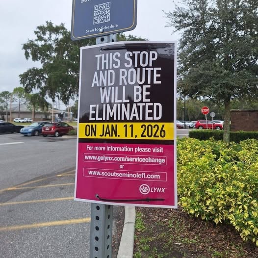 LYNX bus routes in Sanford will be eliminated on January 11, 2026