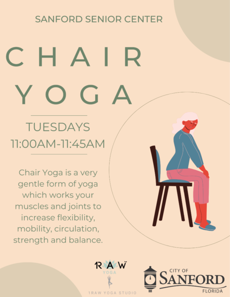 Chair Yoga at the Sanford Senior Center informational flyer