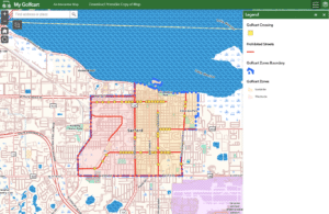 Map showing areas where golf carts can be driven in Sanford