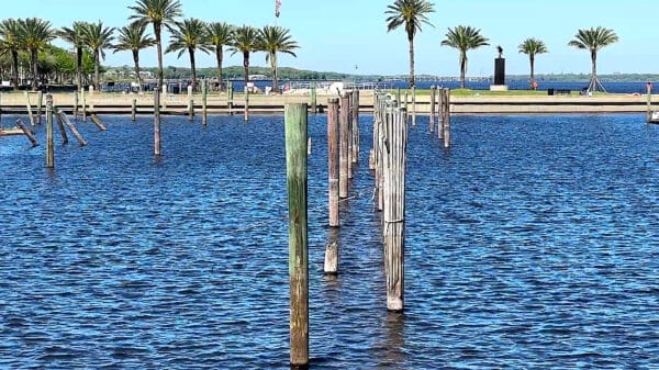 this photo shows the damage from Hurricane Ian on the Marian in downtown Sanford.