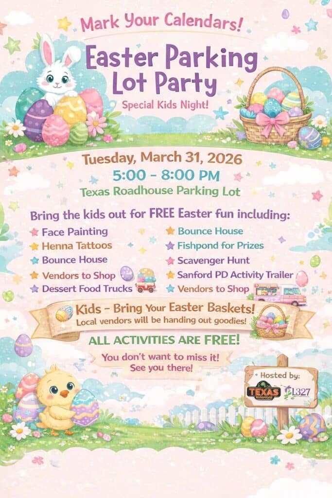 flyer for the Texas Road House Easter Paring Lot Party