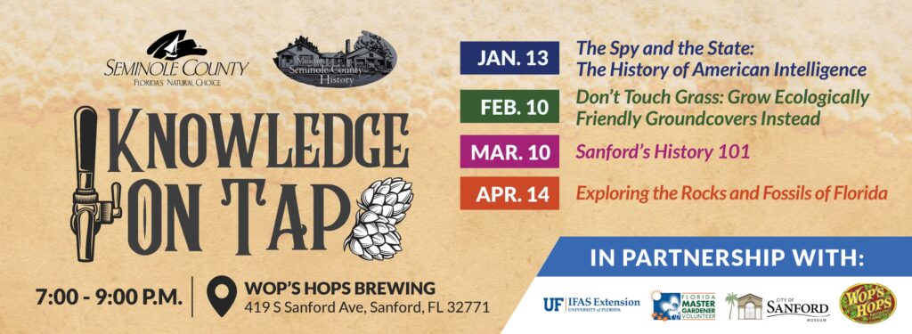 Flyer for the Knowledge on Tap series at Wop's Hops Brewing